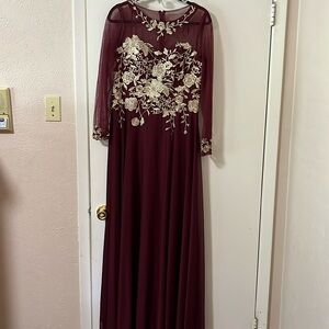 Maroon and gold long sleeve maxi dress